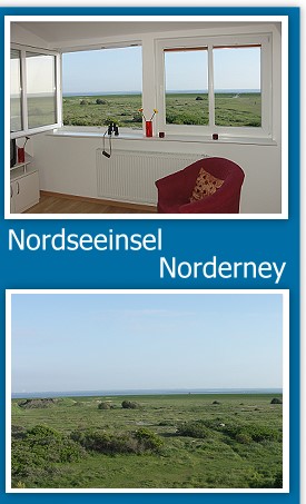 Mit Blick auf Deich, Wiesen und Nordsee.